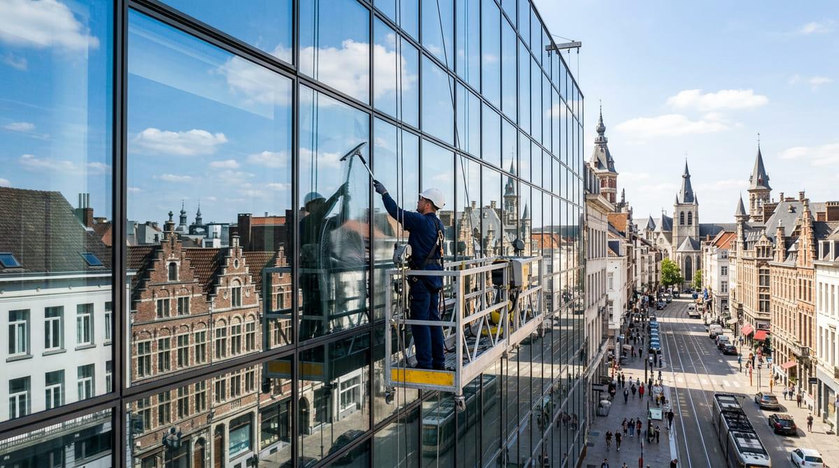 Visueel bij artikel: Ramen wassen bij hoogbouw en kantoren
